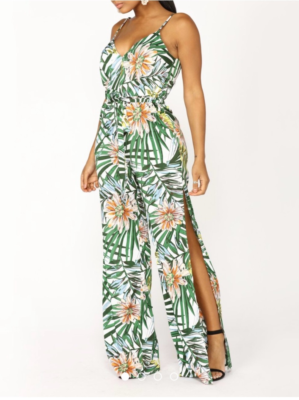 NEW TROPICAL GREEN VACATION SPLIT LEG JUMPSUIT LARGE